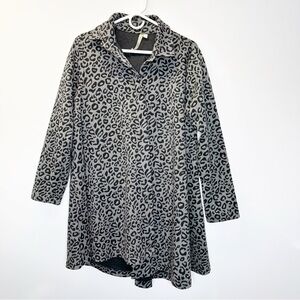 Comfy USA gray black leopard print jacket swing coat size medium
